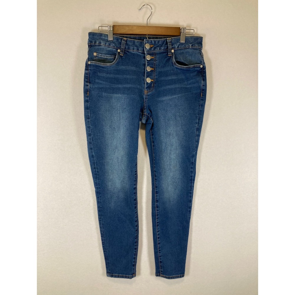 Classic Tahari Amelia Womens 10/30 Blue Button Fly Skinny‎ Jeans Medium Wash